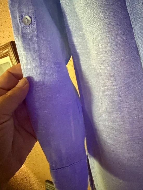 Tahari Linen Button Down Long Sleeve Blouse - Size M - Blue twill linen - Picture 5 of 8